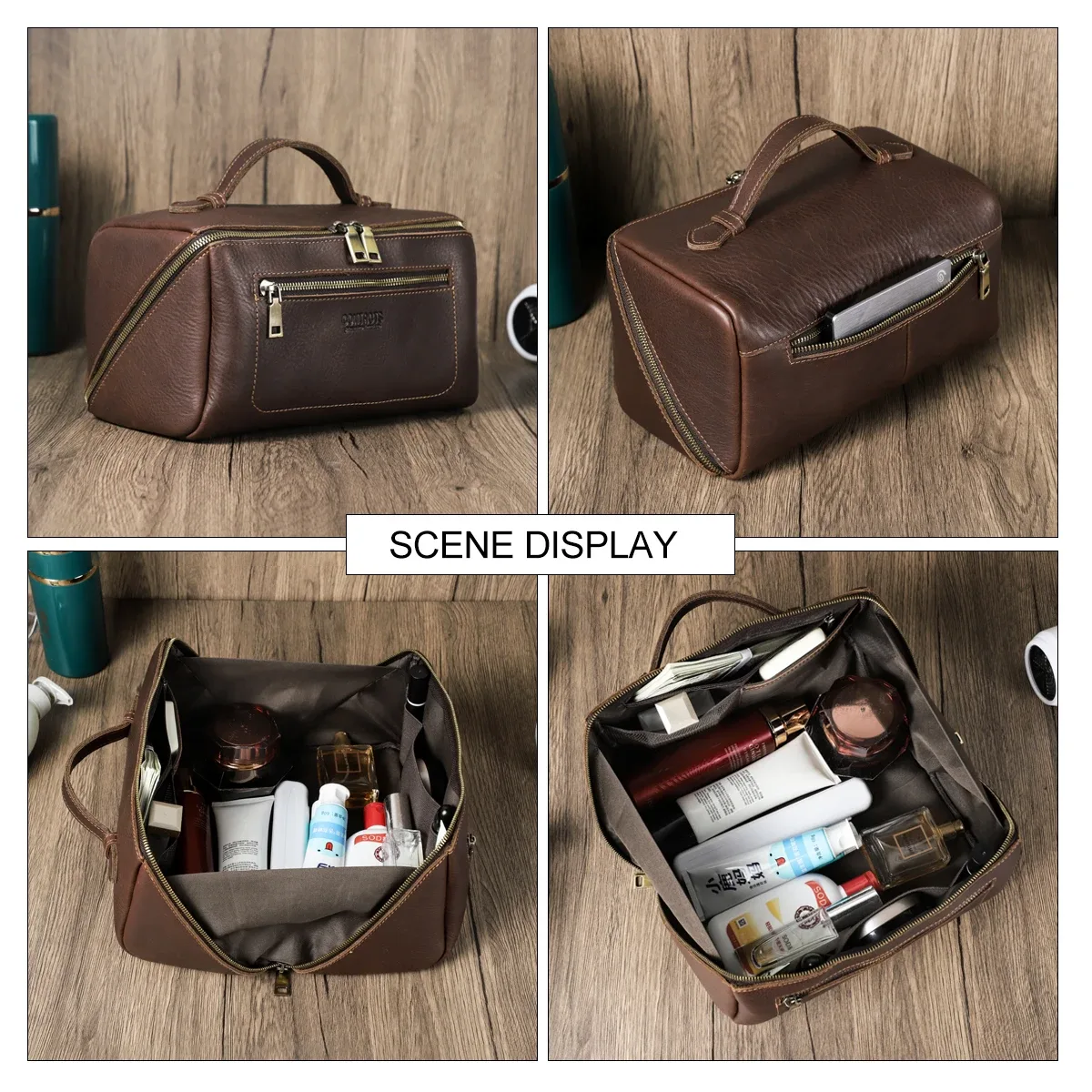 sacs à cosmétiques personnalisés pour hommes, trousse de maquillage de luxe en cuir véritable, fourre-tout, pochette de toilette, trousse de toilette, kit de toilettage pour hommes, kit dopp de voyage