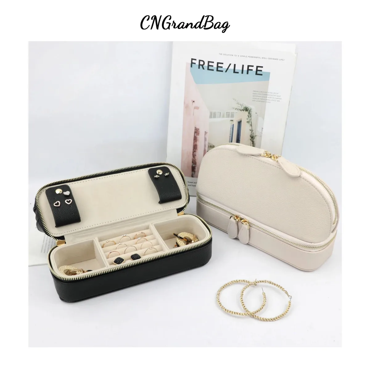 Sac à cosmétiques personnalisé en cuir Pu pour femmes, trousse de maquillage de voyage avec étui de rangement de bijoux, pochette de voyage 2 en 1 pour dames