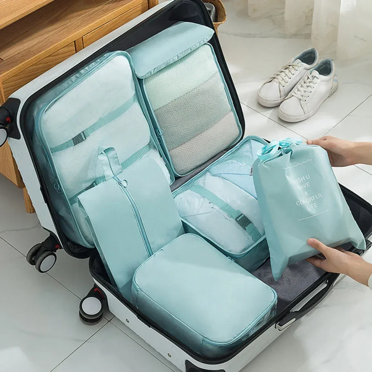 ensemble de 7 cubes d'emballage de voyage, organisateur de bagages à compression transparent pour valises, vêt
