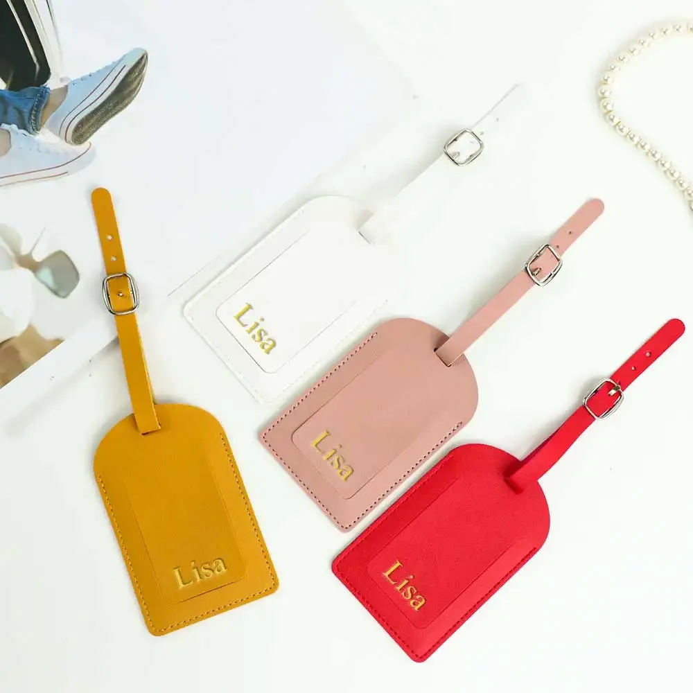 étiquette de bagage personnalisable en cuir pu lisse, ultra-fine, classique, pour voyage et avion