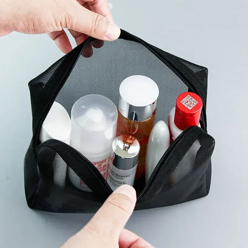 sac à cosmétiques transparent en maille portable, étui de maquillage pour femmes, organisateur de maquillage à fermeture éclair de voyage, sac de rangement de toilette et de beauté, pochette