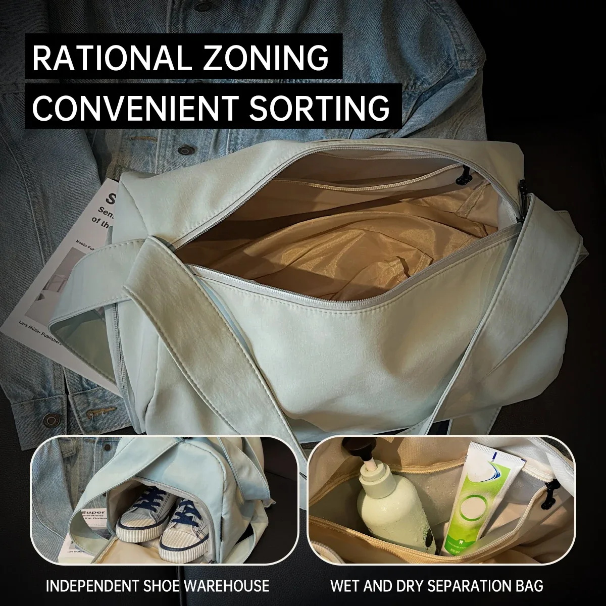sac de fitness de sport pour femme, sac de natation à séparation humide et sec, sac de voyage de grande capacité pour courte distance, sac de rangement pour bagages de voyage, comprenant compartiment à chaussures