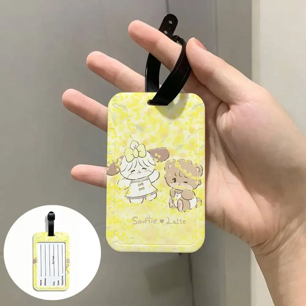 étiquette de bagage en pvc m-mikko chat kawaii, design anti-perte, avec pochette détachable pour carte d'information, accessoire de voyage