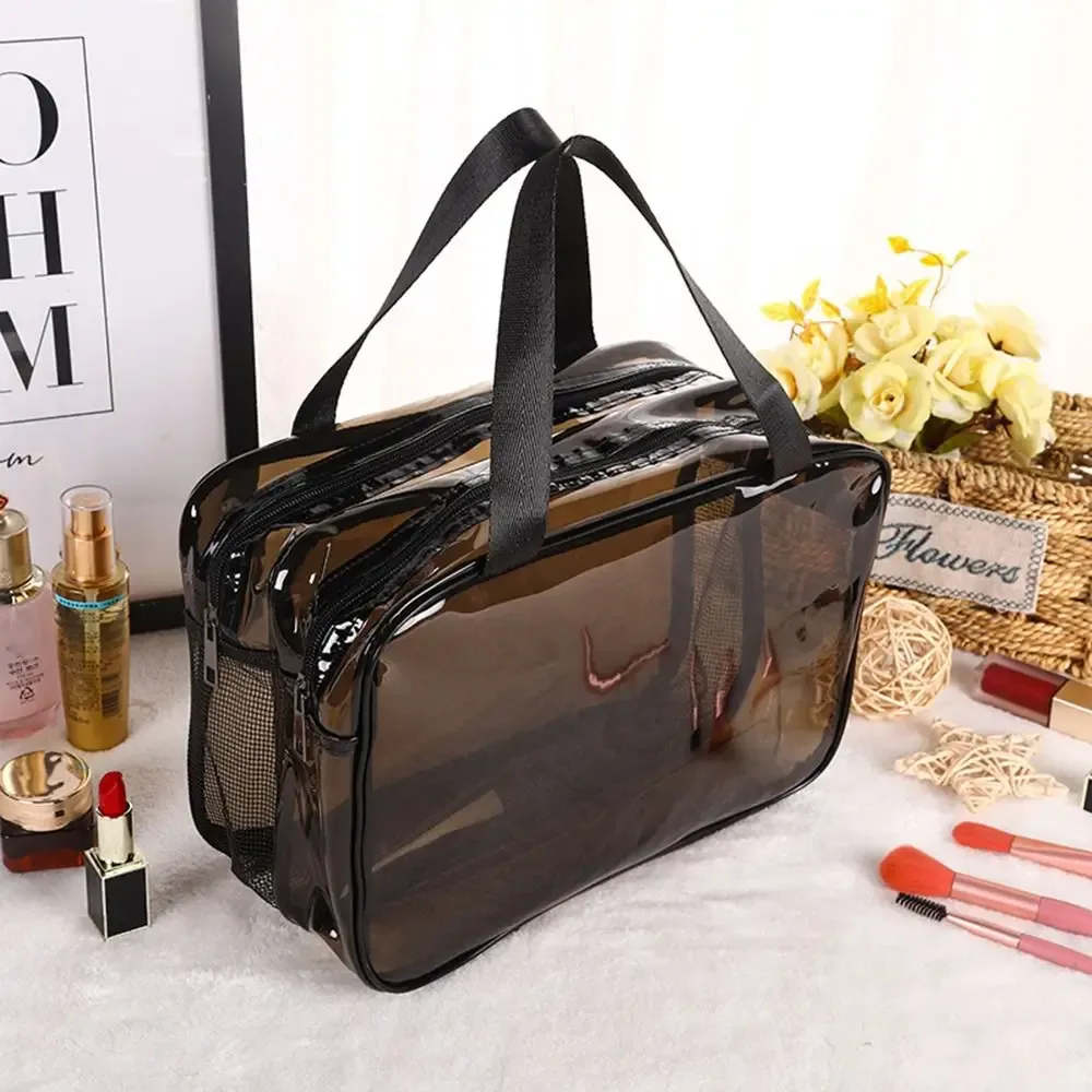 sac à cosmétiques transparent, séparation sèche et humide, sac de rangement de cosmétiques en pvc, trousse de toilette de voyage étanche de grande capacité