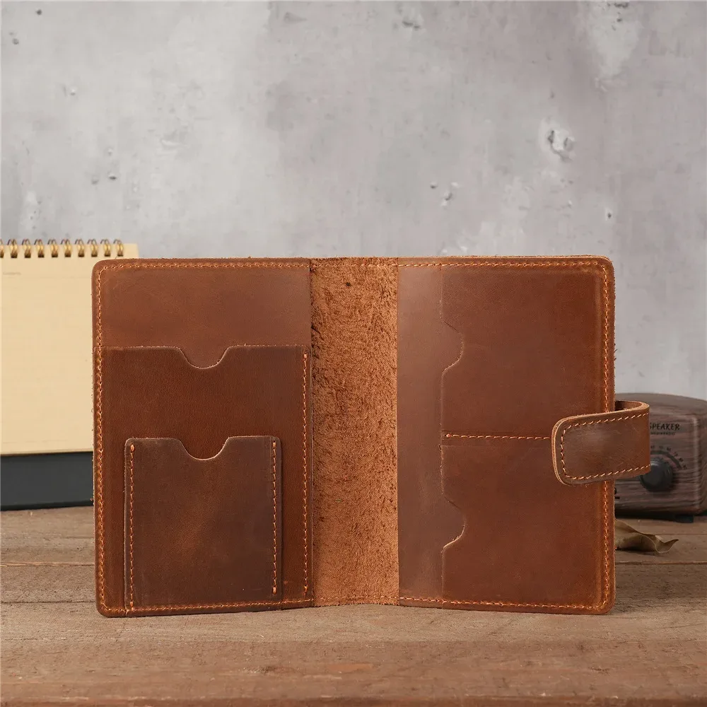1140 Sac de passeport en cuir véritable Crazy Horse pour hommes avec clip rétro et clip de passeport de voyage en peau de vache superposée