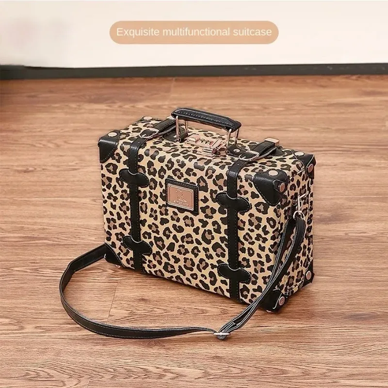 valise à roulettes en cuir imprimé léopard pour femmes, bagage rétro tendance, coffret d'embarquement de 20 pouces, valise étanche avec mot de passe