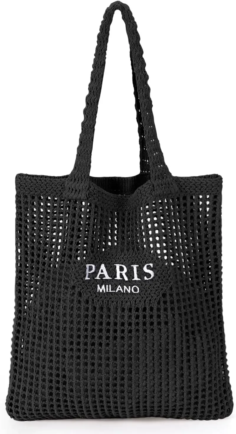 sac fourre-tout en crochet pour femmes, sac de plage en maille crochetée, sac esthétique bohème pour les vacances d'été, sac en tricot pour femmes