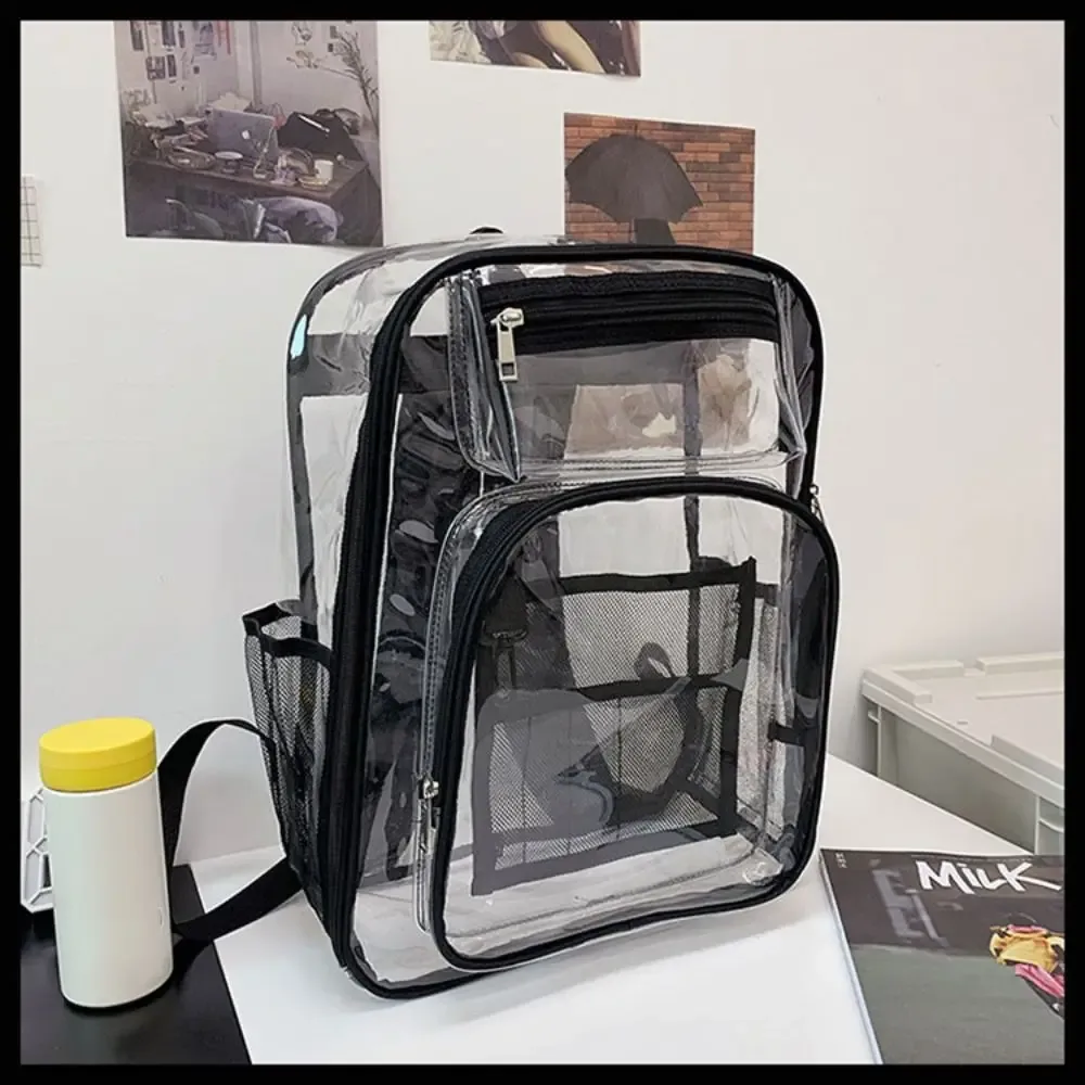 sac à dos décontracté en pvc transparent, grande capacité, multi-poches, pour étudiant, transparent, étanche, pour l'école
