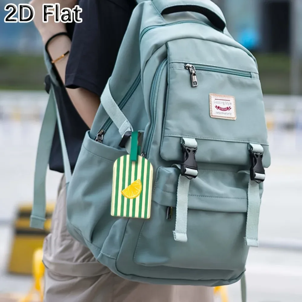 étiquette de bagage avec motif rayé vert à tranches de citron pour valise, sac et accessoires d'identification de bagages