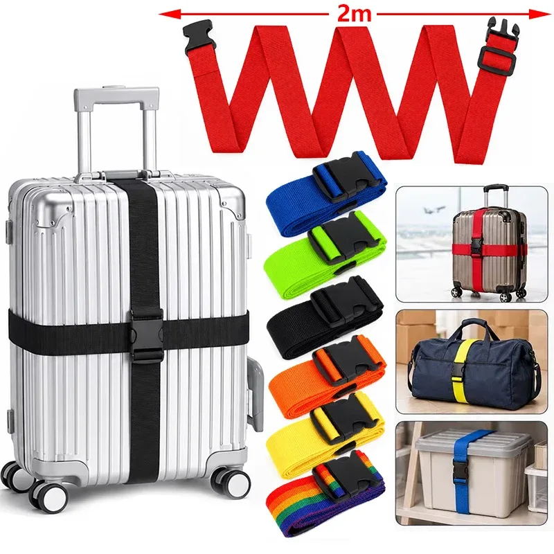 Sangle de bagage réglable de 2 m, ceinture croisée pour voyage, sangle de valise en nylon avec boucle de verrouillage, accessoires pour sacs de camping.