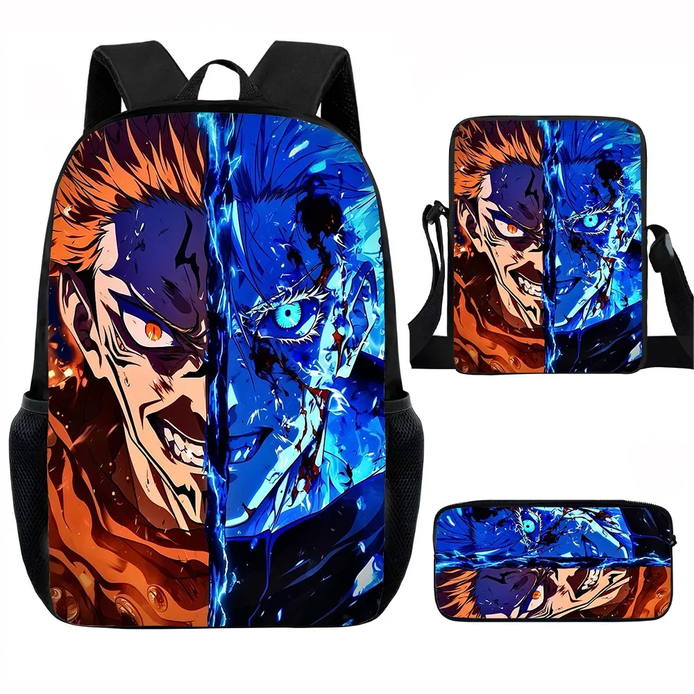 j-jujutsu kaisen 3 pièces ensemble sac à dos 40 cm/15.7 pouces sacs d'école sac à bandoulière trousse à crayons sac de livre d'ordinateur pour garçons filles meilleur cadeau