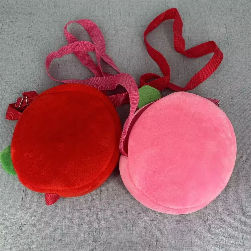 2 couleurs, cartable à fraises mignon, cartable à fruits en peluche mignons de 14cm, pochette à bandoulière extérieure