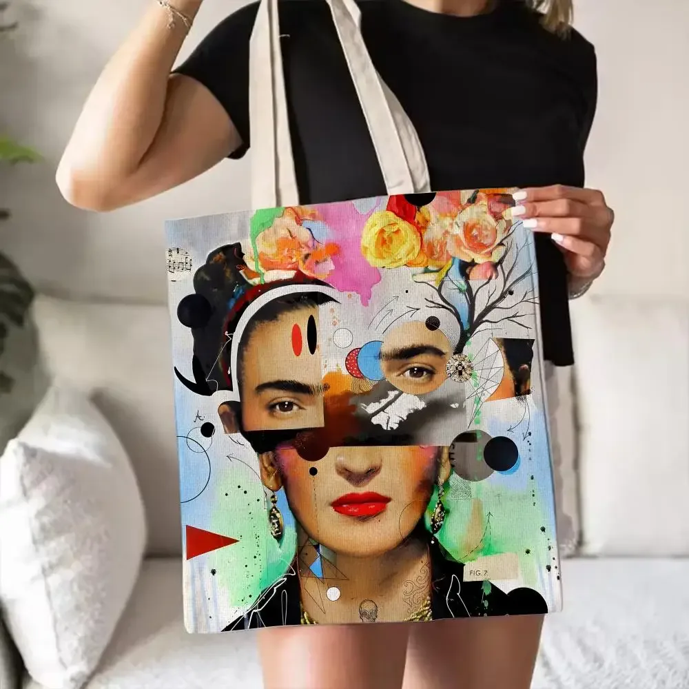 Sacs de rangement pour l'art, sac fourre-tout en toile imprimé double face, sac à main à bandoulière grande capacité pour femme, tendance