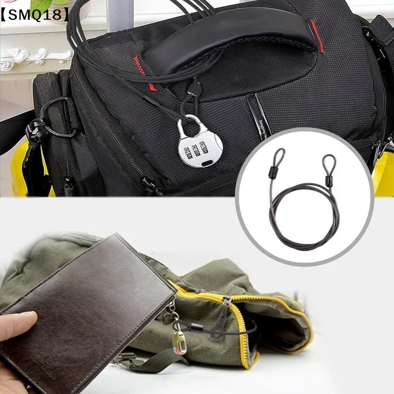 Câble en acier de sécurité avec cadenas à combinaison à 3 chiffres, câble de sécurité recouvert de 1 m, double boucle, pour bagages et valises【SMQ】