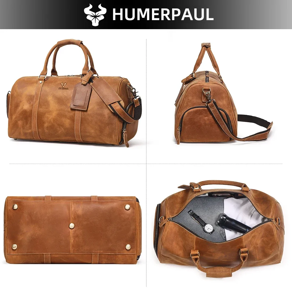sac de sport en cuir crazy horse pour hommes, sac de voyage de grande capacité pour ordinateur portable et chaussures de 15 pouces, fourre-tout durable pour les affaires