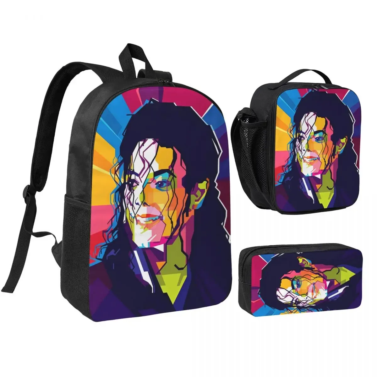sac à dos michael jackson 3 pièces/ensemble pour étudiant, sac à dos de lycée, sac à lunch, trousse à crayons, ensemble de trois pièces imprimées.