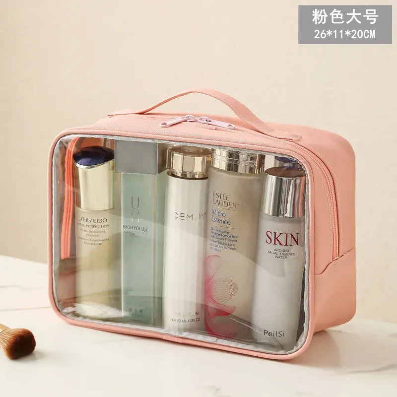 sac cosmétique transparent pour femmes, organiseur de maquillage en pvc transparent avec fermeture éclair, étui de rangement portable pour articles de toilette de voyage