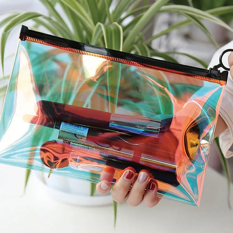 sac à cosmétiques transparent laser pour femmes, joli sac de maquillage, pochette étanche pour voyage, lavage, trousse de beauté, organisateur