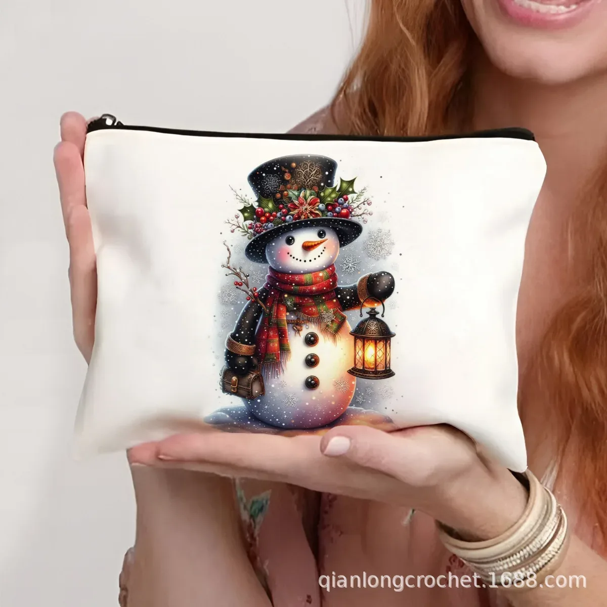 sacs de maquillage tendance de noël, étuis à crayons imprimés bonhomme de neige et sacs de rangement pouvant être personnalisés pochette de maquillage, offre spéciale