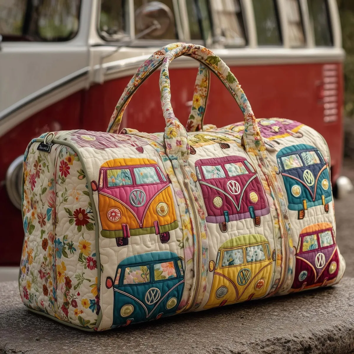 sac de voyage matelassé 3d rétro multicolore avec bandoulière réglable, grande capacité, pour la gym, le camping, la plage, le week-end