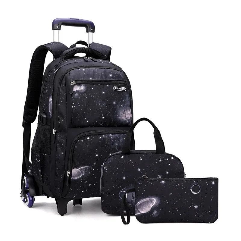 avec boîte à déjeuner chariot sacs d'école sac à dos roulant pour garçons sac à roulettes bagage à main pour enfants sac de lycée primaire