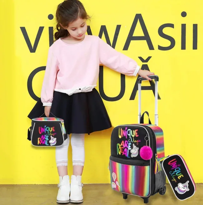 sac à dos d'école à roulettes sac d'école avec roulettes sac cartable enfants école sac à dos roulant pour filles sac de chariot d'école