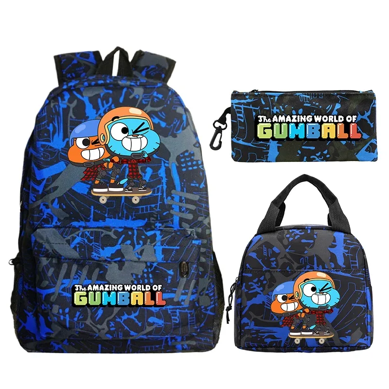 sac à dos the amazing world of gumball, ensemble de 3 pièces, sac d'école pour étudiants, sac à déjeuner, trousse à crayons, sac à livres pour garçons et filles, sac à dos de voyage pour femmes