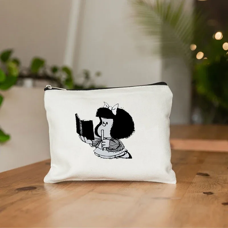 mafalda mignon anime cosmétique trousse de maquillage crayon organisateur fermeture éclair kawaii maquillage pochette sac à main voyage trousses de toilette cadeau