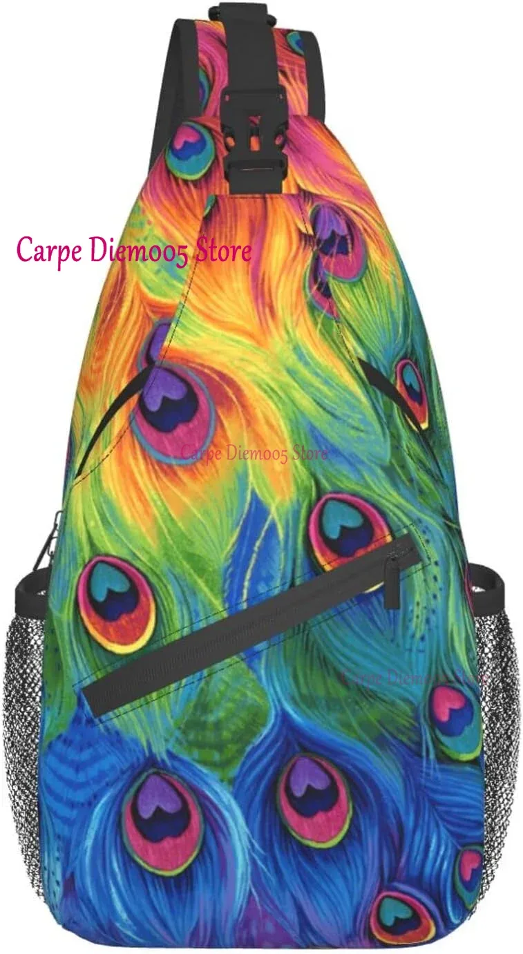 sac à bandoulière plume de paon, sac à dos de randonnée, sac de jour, sac de poitrine, sac à bandoulière pour femmes et hommes