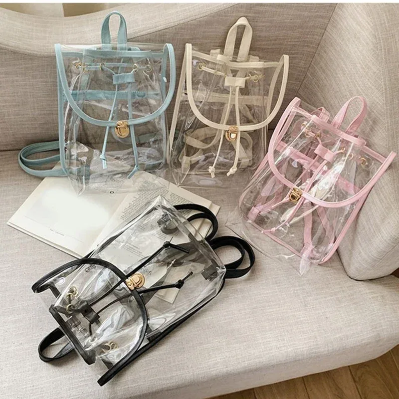 Sac à dos transparent en PVC pour femmes, sacoches, à l'école, initié