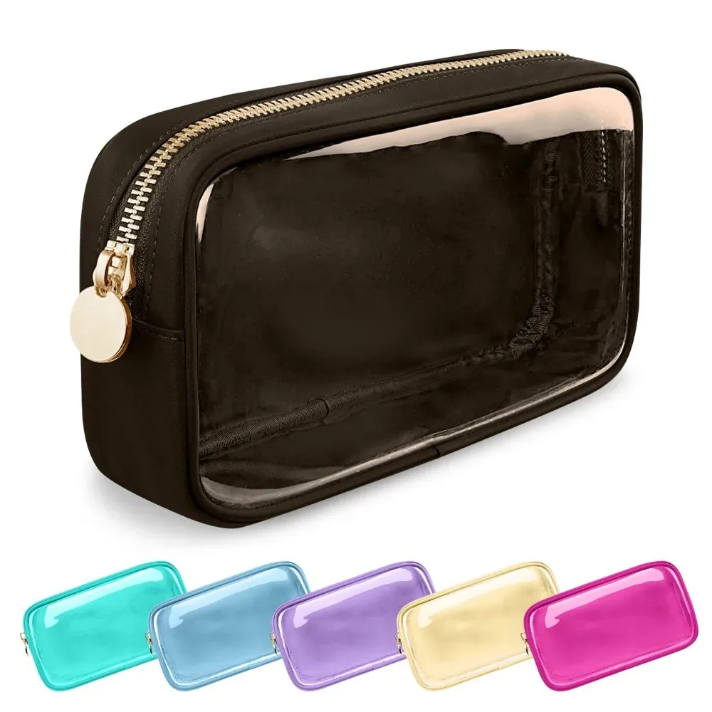 trousse de toilette transparente en pvc pour femme, sac cosmétique, rangement tendance, coque, grande capacité, poudres de maquillage