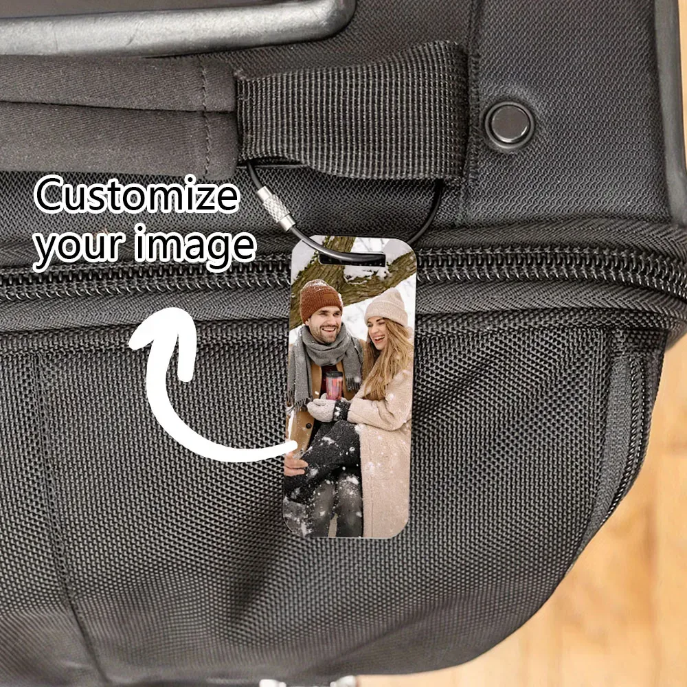 étiquettes de bagages personnalisées en alliage double face avec photo, pour voyages et déplacements professionnels, pendentifs de bagages familiaux, étiquettes de bagages personnalisées