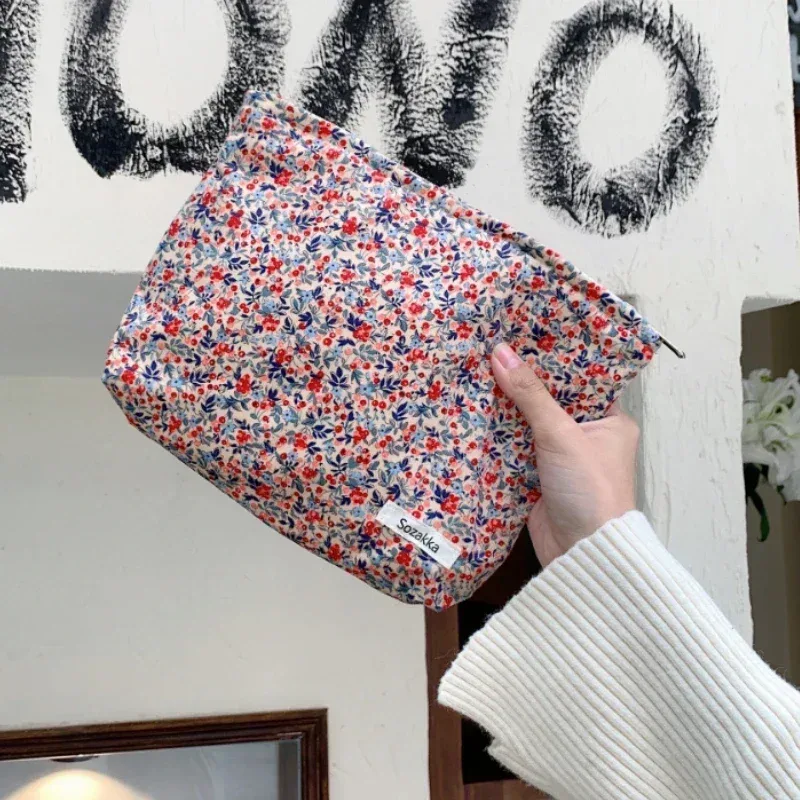 sac à cosmétiques rétro à fleurs, pochette de maquillage, trousse de toilette portable de grande capacité, organisateur de soins de la peau, pochette quotidienne