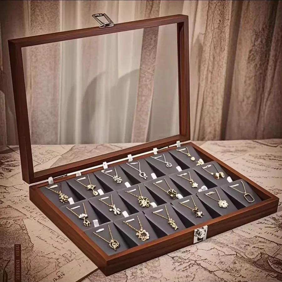 boîte à bijoux de grande capacité, présentoir à motif en bois, étui de rangement pour accessoires précieux, style vintage, matériau rigide