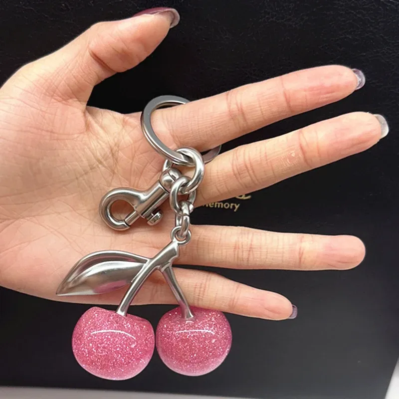 breloque de sac à main pour entraîneur, sacs à bandoulière, pendentif cerise rose mignon, décoration, cadeaux de vacances pour femmes, porte-clés, accessoires