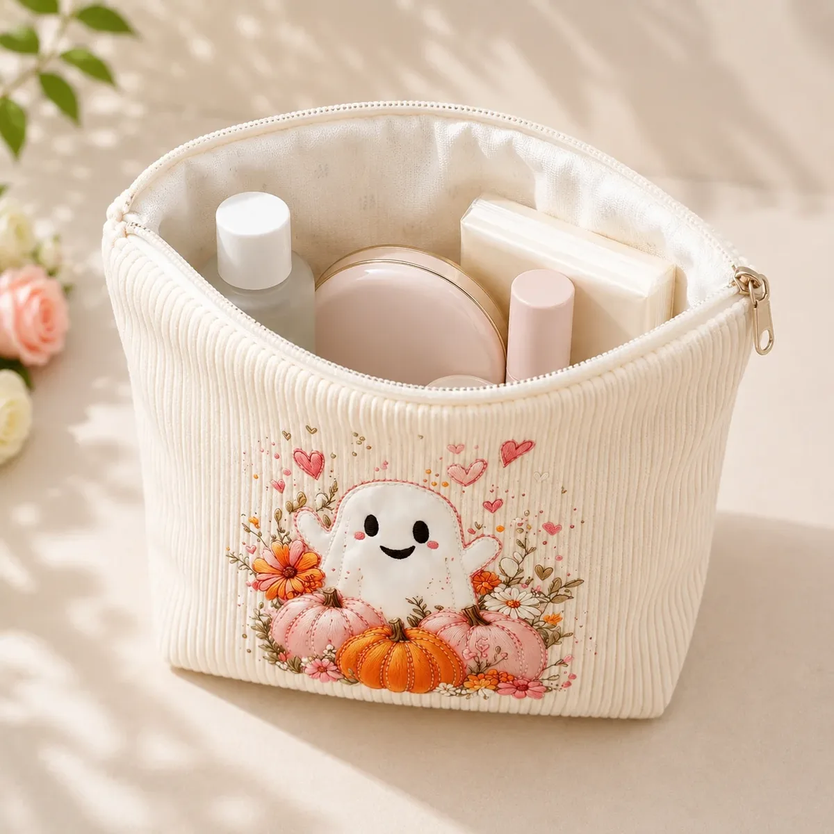 trousse de maquillage halloween fantôme en velours côtelé grande capacité sac de voyage organisateur de toilette pochette femme cadeau de fête d'automne
