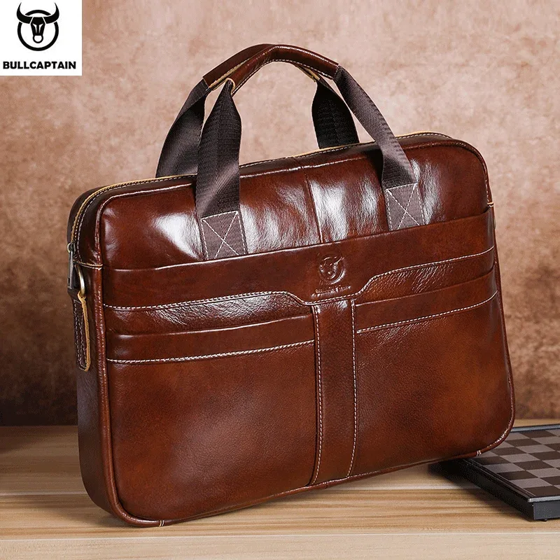sac pour ordinateur portable en cuir bullcaptain, sac pour ordinateur portable 15' en cuir de première qualité, sacoche pour ordinateur portable pour hommes, sac de travail, de voyage et d'affaires 053