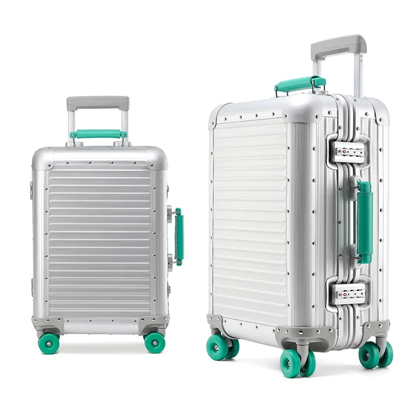 Valise de voyage en alliage d'aluminium et de magnésium, bagages roulants, chariot de 20/24 pouces, valise d'embarquement de cabine à main, 100%