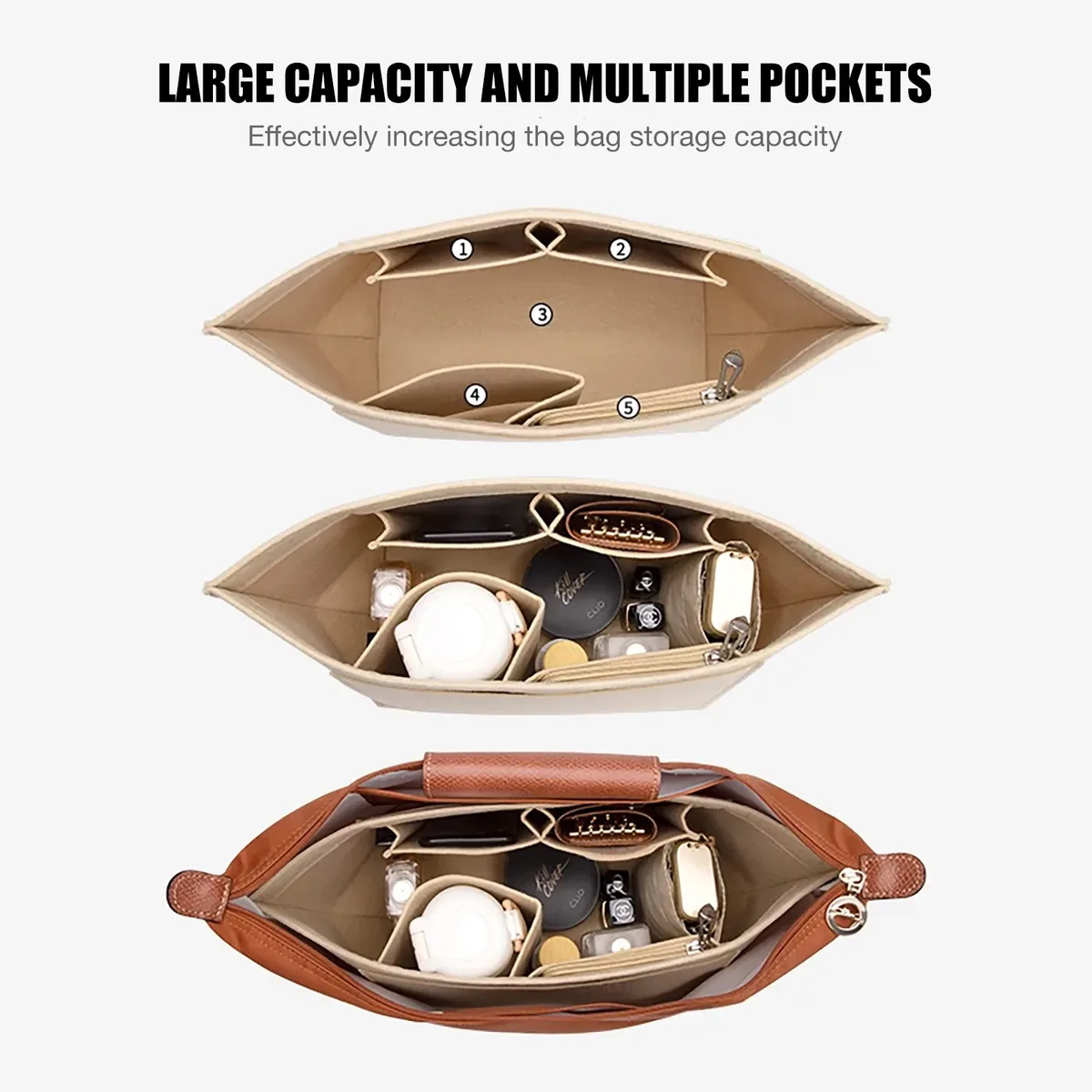 sac à insérer en feutre adapté au sac à main longchamp, sac de doublure en tissu feutré, sac de maquillage, support de voyage, organisateur de sac à main portable