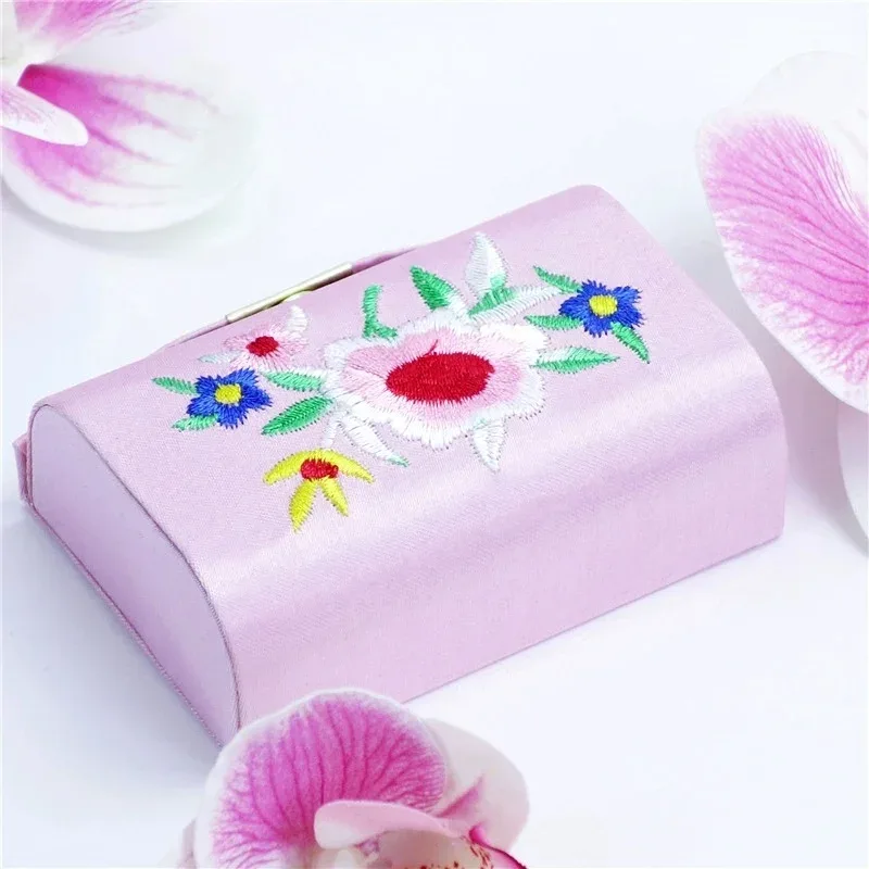 lot de 1/2/3/4 mini trousses de maquillage portables avec miroir, boîte de rangement pour rouge à lèvres brodée, cadeau idéal pour les femmes