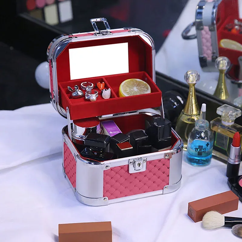 trousse de maquillage professionnelle portable avec miroir lumières led, boîte de rangement de cosmétiques en alliage de voyage, fournitures d'outils de maquillage pour salon de beauté