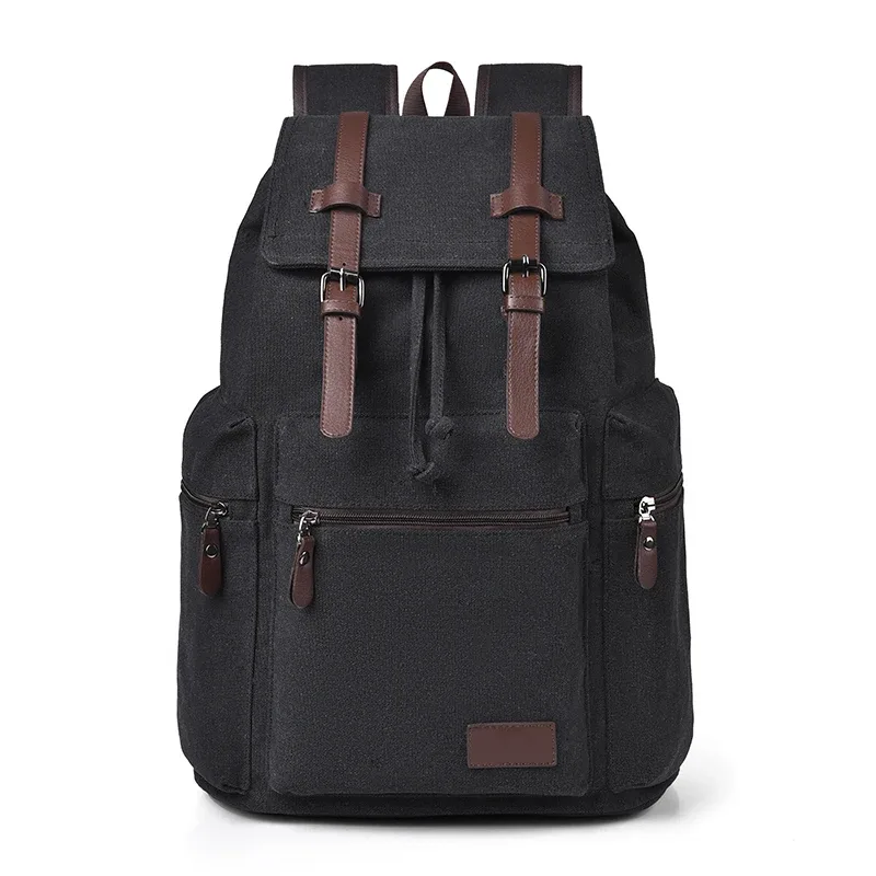 sac à dos en toile vintage pour hommes, sac de grande capacité avec bretelles en cuir, plusieurs poches pour l'organisation, idéal pour les voyages