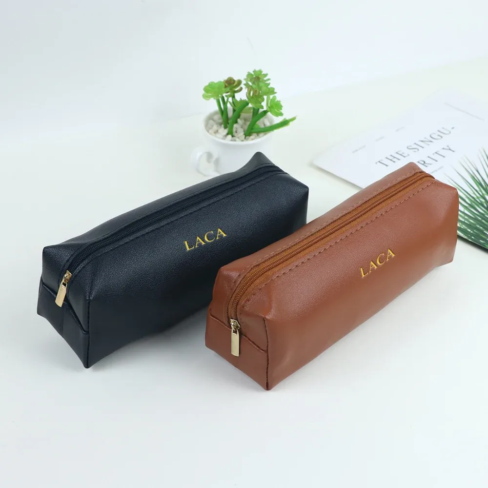 étui à crayons de bureau en cuir pu personnalisé avec initiales, organisateur de pinceaux de maquillage, sac de rangement pour maquillage