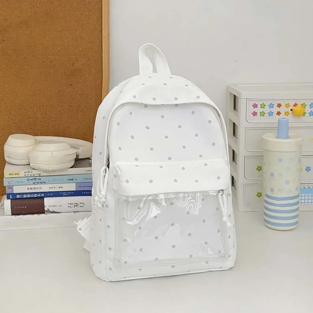 sac ita de style japonais avec sangles réglables, fenêtre transparente, sac à dos transparent, grande capacité, doublure en polyester, sac à dos à pois.