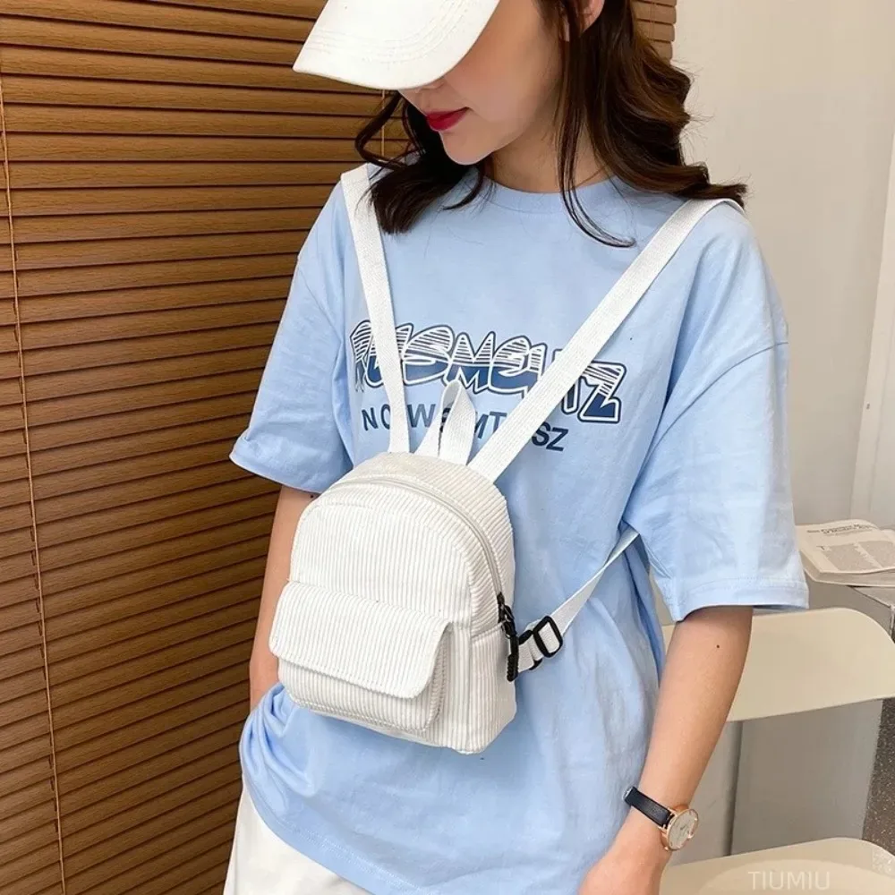 mini sac à dos en velours côtelé monochrome pour femme, sac à dos décontracté pour document, sac à dos de voyage en plein air, sac à dos scolaire pour fille, mode féminine