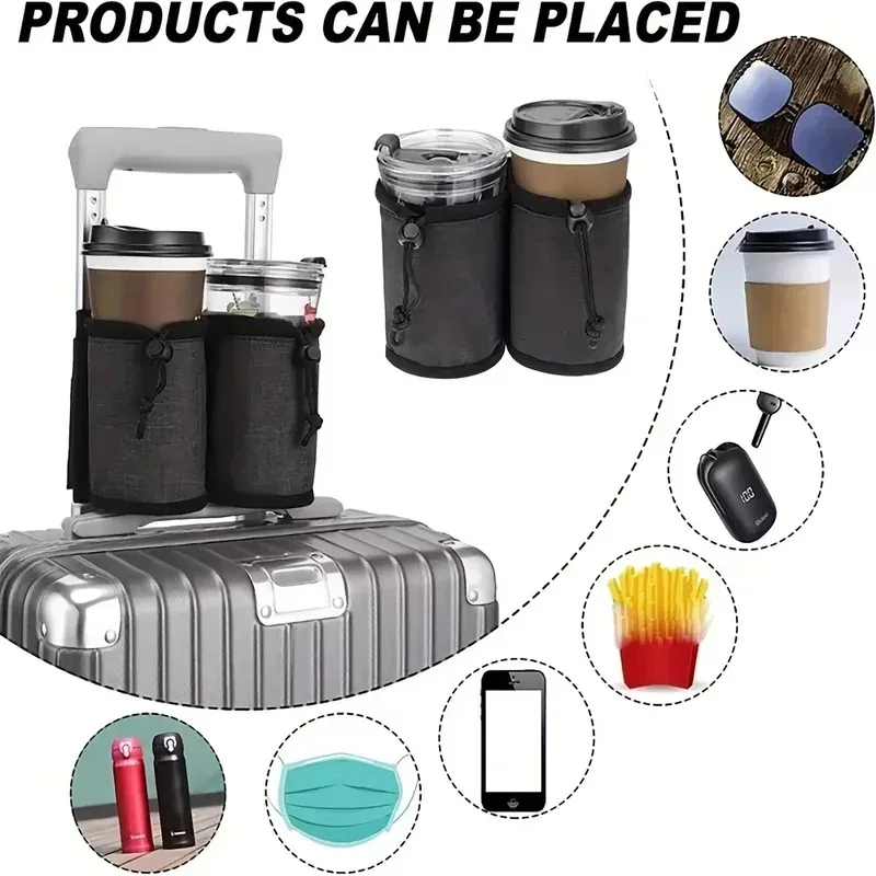 Support de tasse robuste pour valise de voyage, manchon multifonctionnel pour tasse de thé au lait mains libres pour valise à roulettes, hauteur réglable
