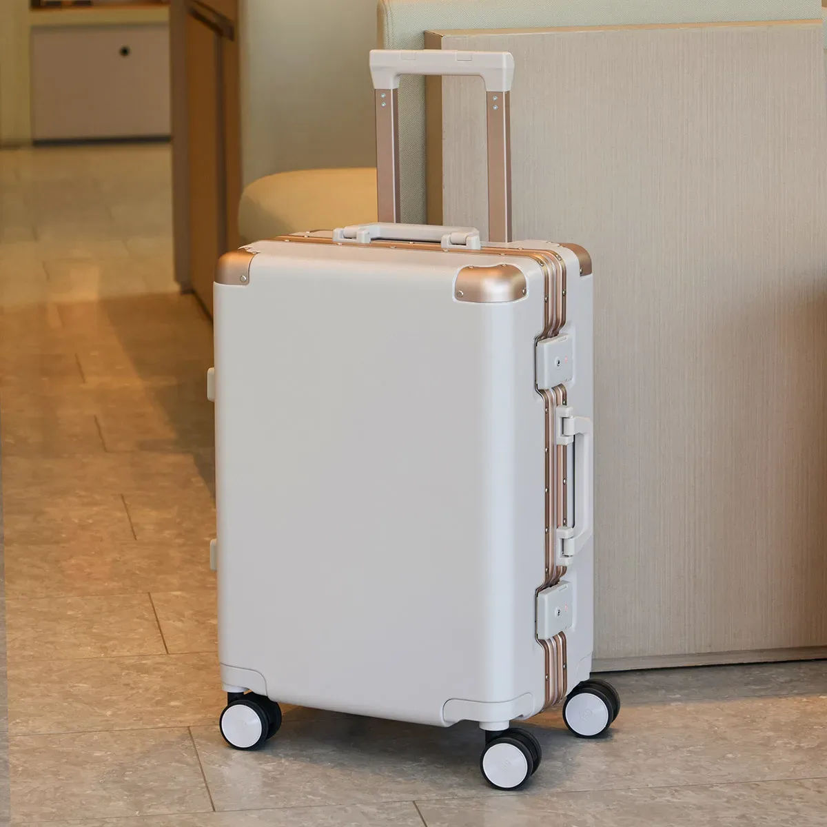 valise de voyage durable en aluminium avec roues pivotantes 24' 26' 28' et poignée antichoc, serrure à code, pour fille et garçon, 20 poignées
