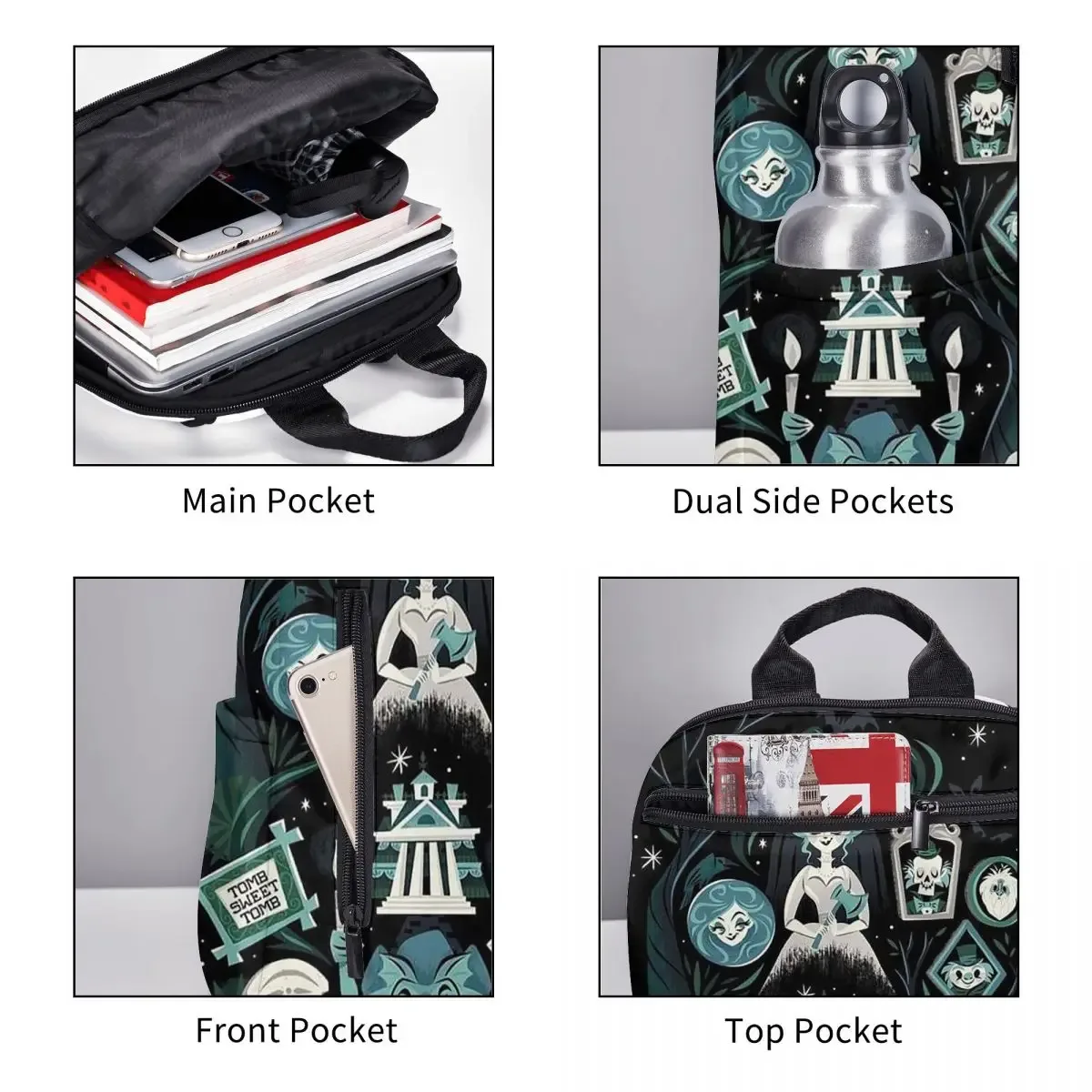 sac à dos haunted mansion pour étudiants, garçons et filles, sac d'école pour enfants, sac à bandoulière pour ordinateur portable pour hommes et femmes