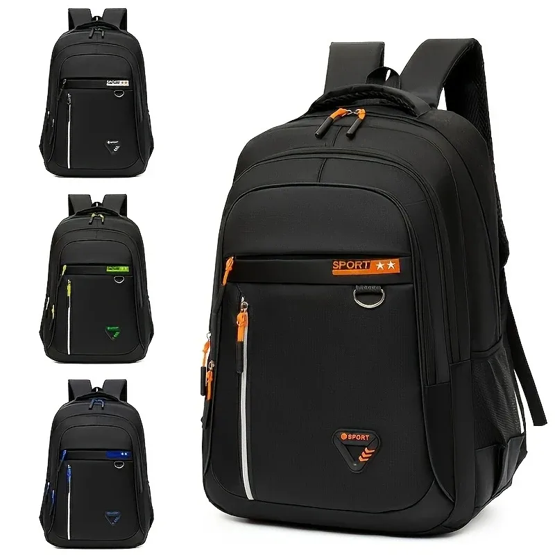 Sac à dos noir sportif tendance avec détails multicolores pour un usage quotidien, voyage scolaire, sac pratique et durable de grande capacité