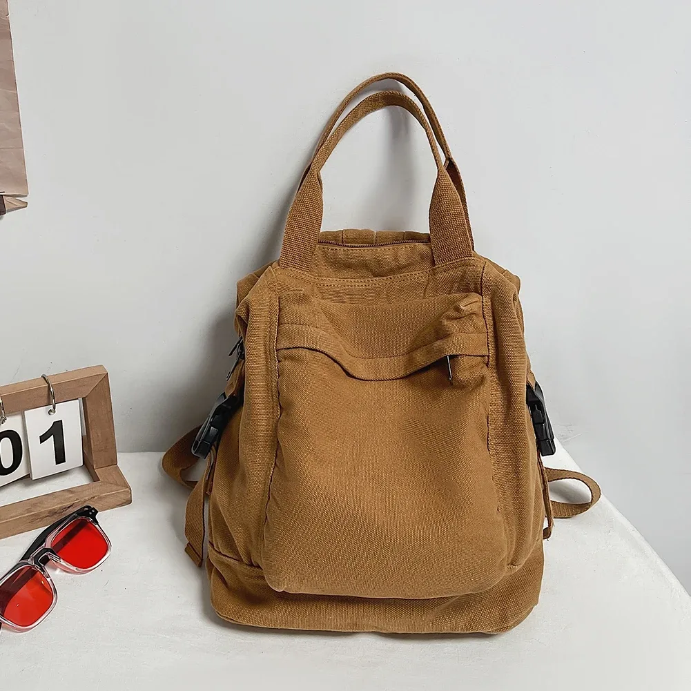 sac à dos en toile vintage décontracté, couleur unie, pour étudiants, esthétique hippie y2k, pour femmes et filles